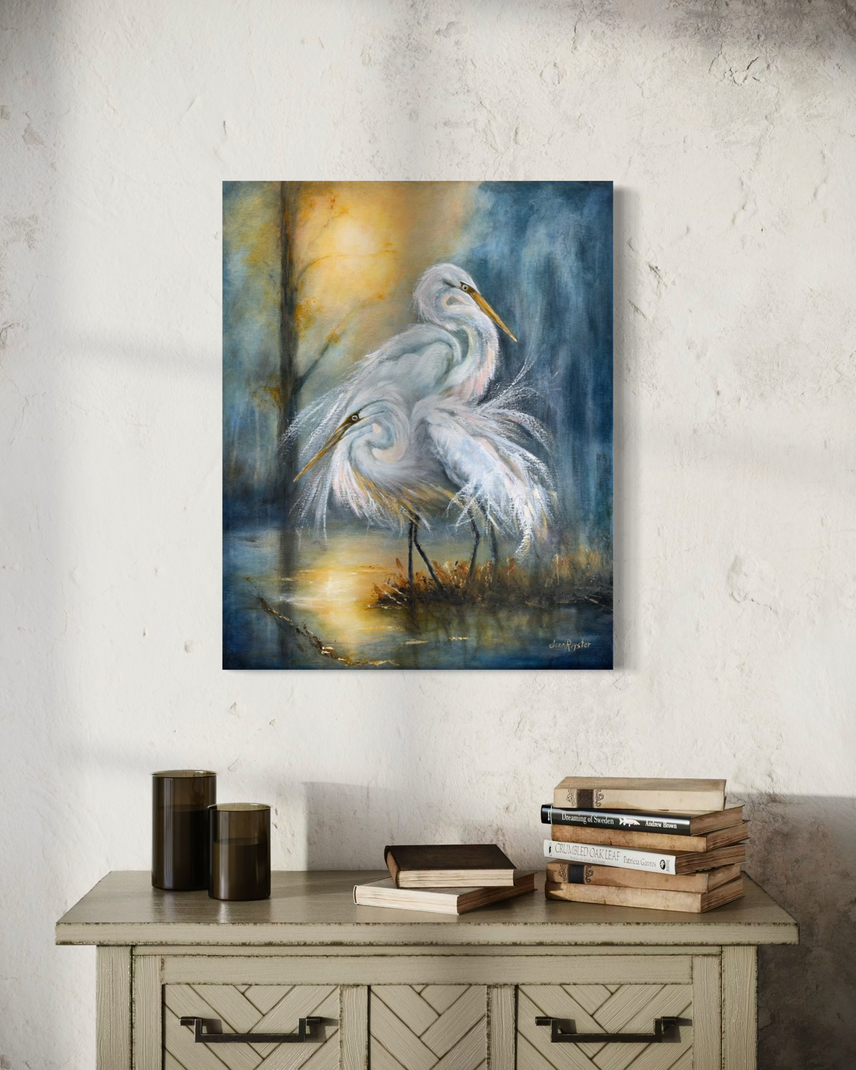 Whispers Along the Water’s Edge - Original White Egret Oil and Cold Wax Painting, 30 x 24 in