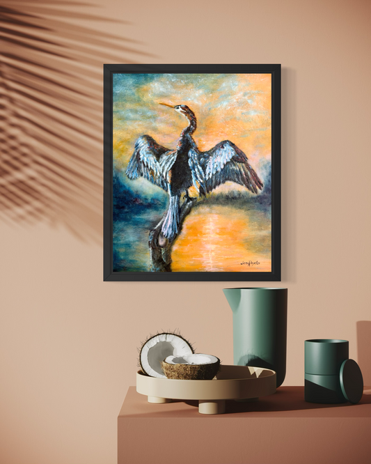 Anhinga’s Quiet Flame - Original Oil Painting, 20 x 16 in