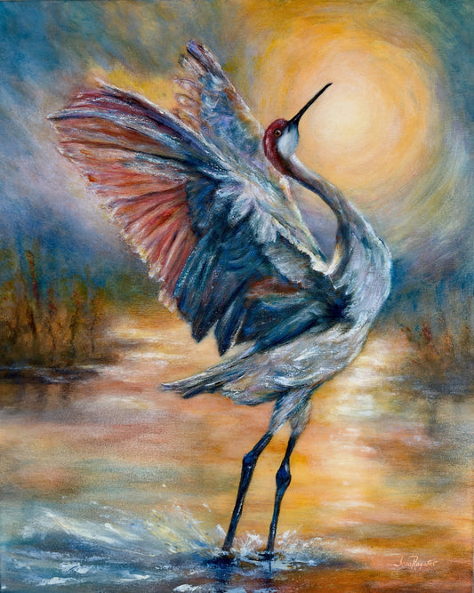 Echoes of a Sandhill's Sunrise Ballet | Original Oil Painting